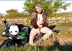 Riding my bike while chilling with a fake cock and having some fun