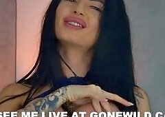 Inked Brunette Sucks Dildo & Vibes Pussy Live