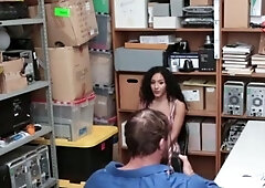 Young Latina in pinkish jumpsuit gets caught while