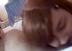 Hands job turns into sissy morning blowjob