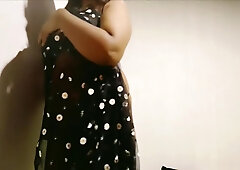 Hot Wife Jaanu Strip Teasing Black See Through Saree And Open Her Legs To Play With Her Juicy Pussy