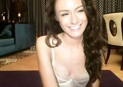 Brunette solo darling masturbating at home