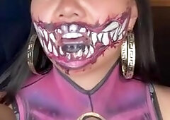 ThiccAsianBaddie Masturbates In Her Mileena Bodypaint Cosplay