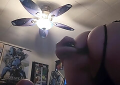 Trans Girl In Green Corset Close Up Cum Shot