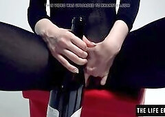 Teen in a catsuit fucks herself in the ass with a bottle