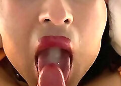 Yasmin Mia slut Tgirl CD swallows cum laying on bed cumshot in mouth