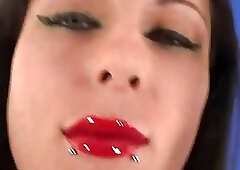 Cute pole dancing shemale Eva seductively strips her cheerleader uniform