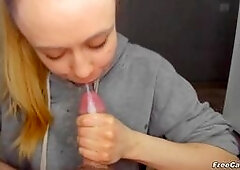 Watch this blonde babe on her knees to gives a wild blowjob to her friend. See her begging her viewers to give them tip so she can sucks more. She gra