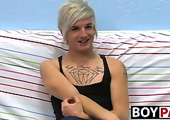 Tattooed smooth teen Austin moans during hot masturbation