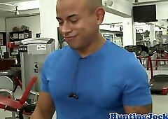 Gym jock throated then assfucked on bench