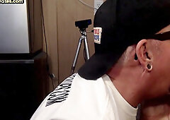 Gloryhole BJ DILF takes cum in mouth after sucking at home