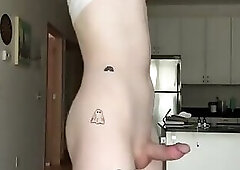 Showing off body in kitchen