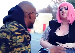 Chubby BBW with pink hairs Princess Dandy jumps on a long black cock