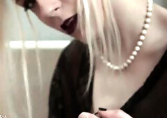 hawt alternative golden-haired teases in bathtub with ebony underware and fishnets