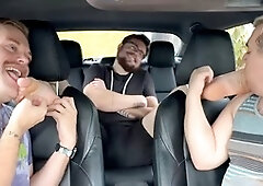 Car ride foot Worsip threesome