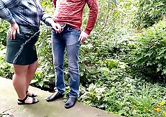 mother I'd like to fuck gives golden shower after helping dude pee outside