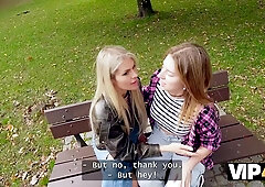 VIP4K. Gorgeous blonde with natural tits came to get a job and to fuck on a tabletop