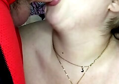 Thick Blue Eyed big beautiful woman Oral-job Spunk flow On Tongue, Swallows And Keeps Sucking