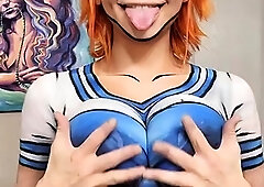 Body painted redhead MILF showing off amazing big tits