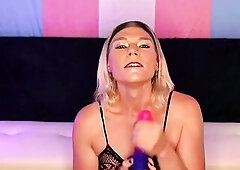 Sexy trans mother I'd like to fuck sucks and plays with sex toy whilst humiliating fans tiny penises.