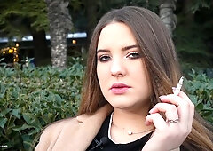 Russian Girl Spends Her Lunch Break Smoking 3 Cigs In A Row
