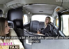 Female Fake Taxi Large boobs barmaid gets lesbo tribbing and masturbation