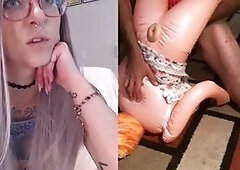 sissy fucks blowup doll for cam girl