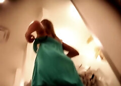 Girl trying on dress in change room gets upskirt spied