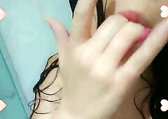 lewd sweetheart masturbation , throat close up in shower