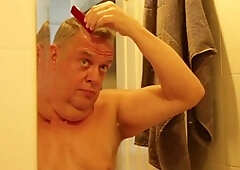 Morning hygiene rituals with male genital grooming for a kinky European dad