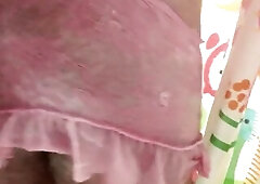 Shaggy Sissy Wears Pants in the Shower! Soaked Garments, Large Booty! Soapy!
