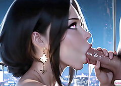 AI generated penthouse beauty with hot tits rides passionately and gets creamy facial