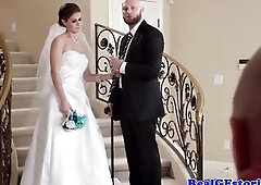 Breathtaking bride in hawt wedding underware gets banged and facialized by her Photographer