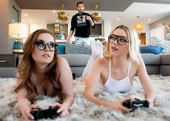 Beautiful chicks Anny Aurora and River Fox are sharing a big boner