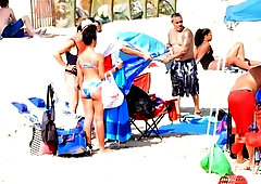 Beach voyeur spying on sexy amateur babes in tight bikinis