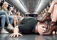 Shoe Pervert Licks Honeys's Shoes on a Crowded Bus