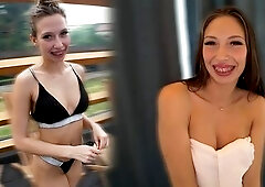 Laura is sunbathing at a resort when a stranger claims the towel that babe’s lying on. That babe gives it back, but later shows up at his door soaki