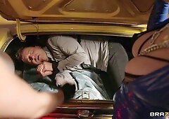 Skye Blue and Kendra Sunderland are fucking with a huge shared dick