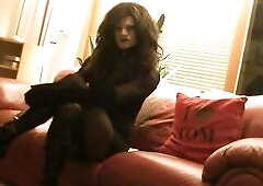 ebony haired tgirl smokin' a cigar