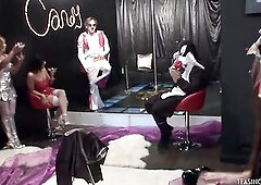 Hawt looking sweethearts lastly got talked into sucking on some hard schlongs jointly in advance of taking turns at getting their holes drilled hard i