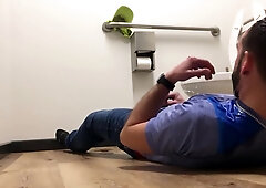 First-Timer slow mo public restroom self urinate