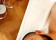 Asian boy spunks on serbian face