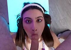 POV blowjob from a young brunette Angeline Red