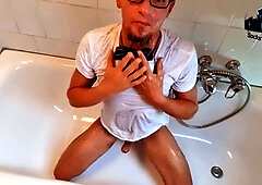 Wet underwear, jerk of, socks on