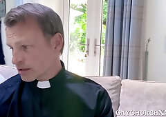 Confession ends with mutual blowjobs and bareback prayers