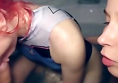 Dude and and his gf having fun with a tranny in a tub