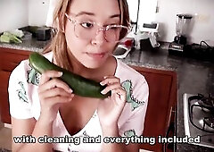 The maid screws the vegetables. That babe cums in the kitchen.