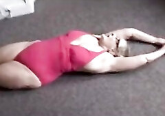 Sexy Granny Wearing A Red Swimsuit Has a Hirsute Twat