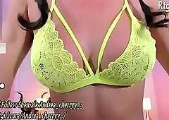 skinng and tall colombian glasses tgirl in green lingerie tugs her big dick