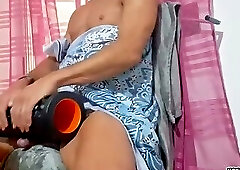 Massaging and humping a massage roller with my big dick until I cum.